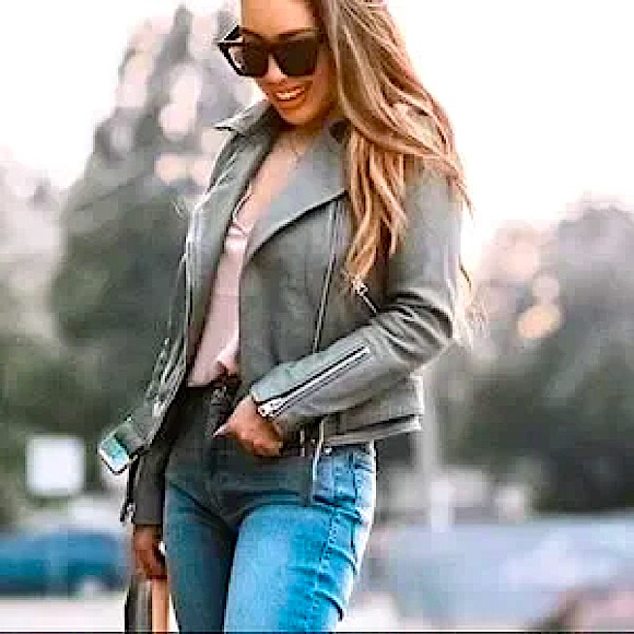 All Saints Balfern Sage Green Lambskin Moto Leather Jacket